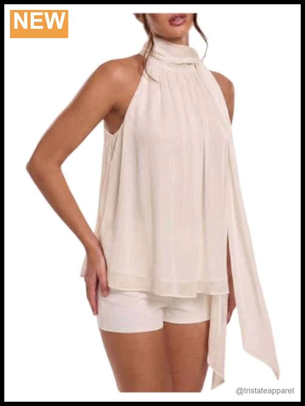 Women's Halter Sleeveless Ruffle Mock Neck Blouse Flowy Dressy Top